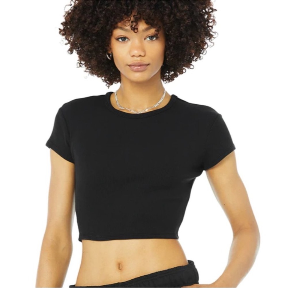Alo Yoga black RIBBED SHORT SLEEVE
